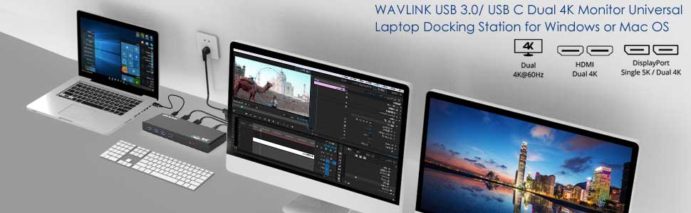 WAVLINK Station d'accueil USB 3.0 / USB C | WL-UG69DK1-EU