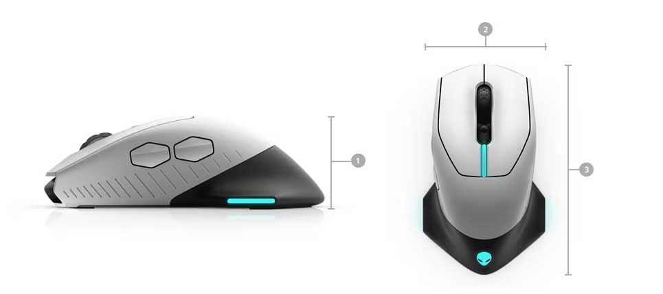 Alienware 610M Lunar Light Avec/Sans Fil Souris Gaming | AW610M