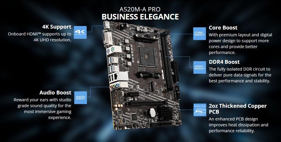 MSI A520M-A Pro Carte mère | 911-7C96-031 MSI A520M-A Pro Carte mère | 911-7C96-031